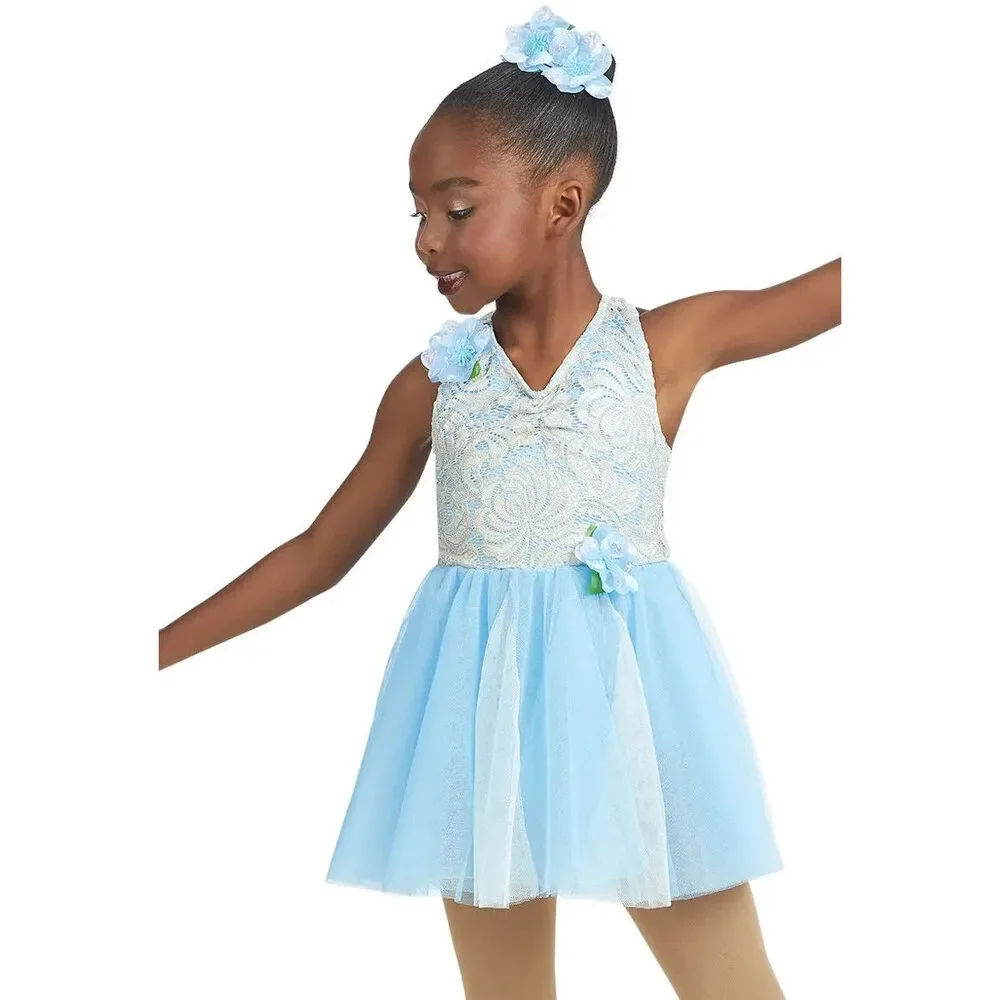 Pre-Owned Dance Costume Weismann 11323 Large Child Blue Dress Lyrical Glitter